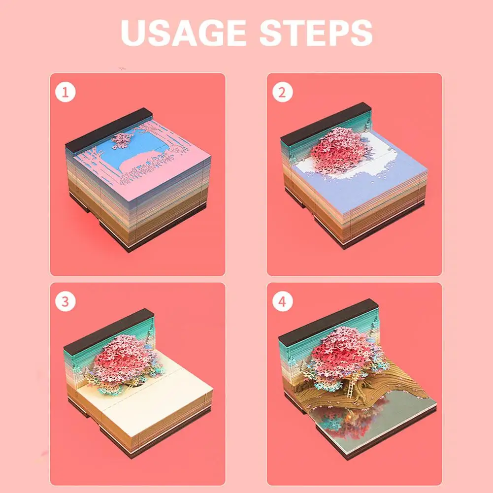 벚꽃 나무집 나무집 파노라마 3D 노트 하우스, 입체 컬러 거울 조각, 나무 파노라마 종이 노트 A1V5