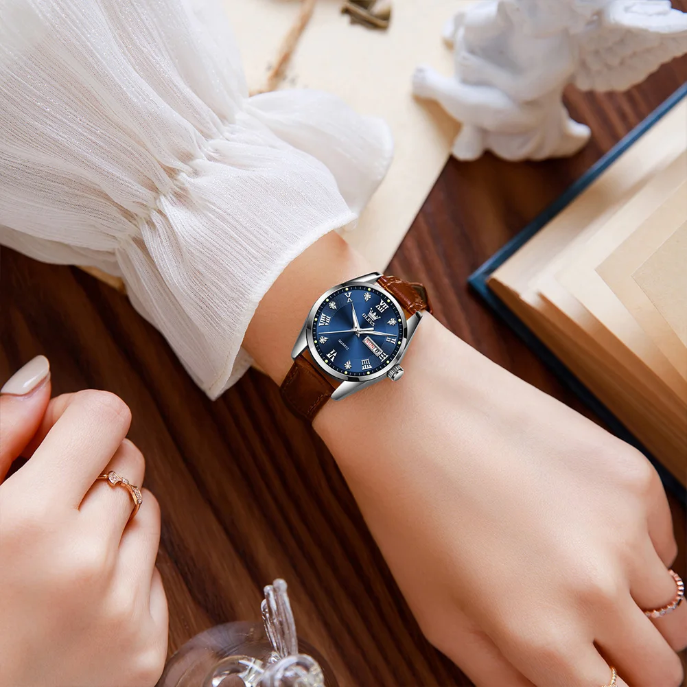 OLEVS Best Selling Original Leather Strap Waterproof Woman Watch Luminous Calendar Business Fashion Quartz Women's Wristwatch 6