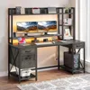 Computer Desk with Drawers & Power Outlets, 59" Home Office Desk with Hutch, Gaming Desk with LED Lights, Grey 3