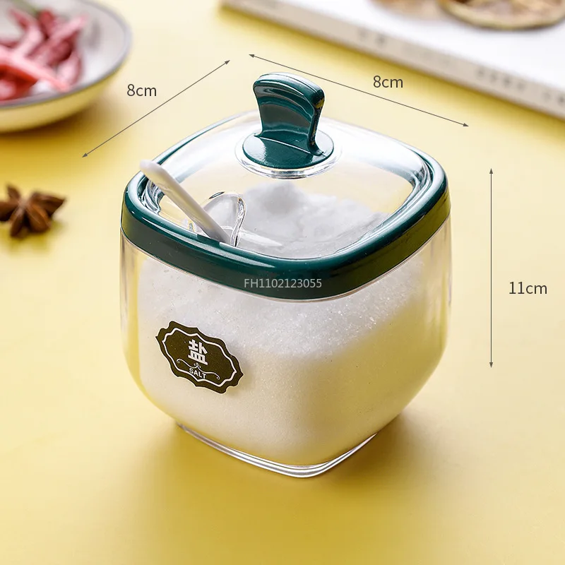 Spice Bottle Plastic Seasoning Jar with Spoon Salt Shaker Sugar Container Sauce Bowl Dispenser Spice Rack Kitchen Gadgets