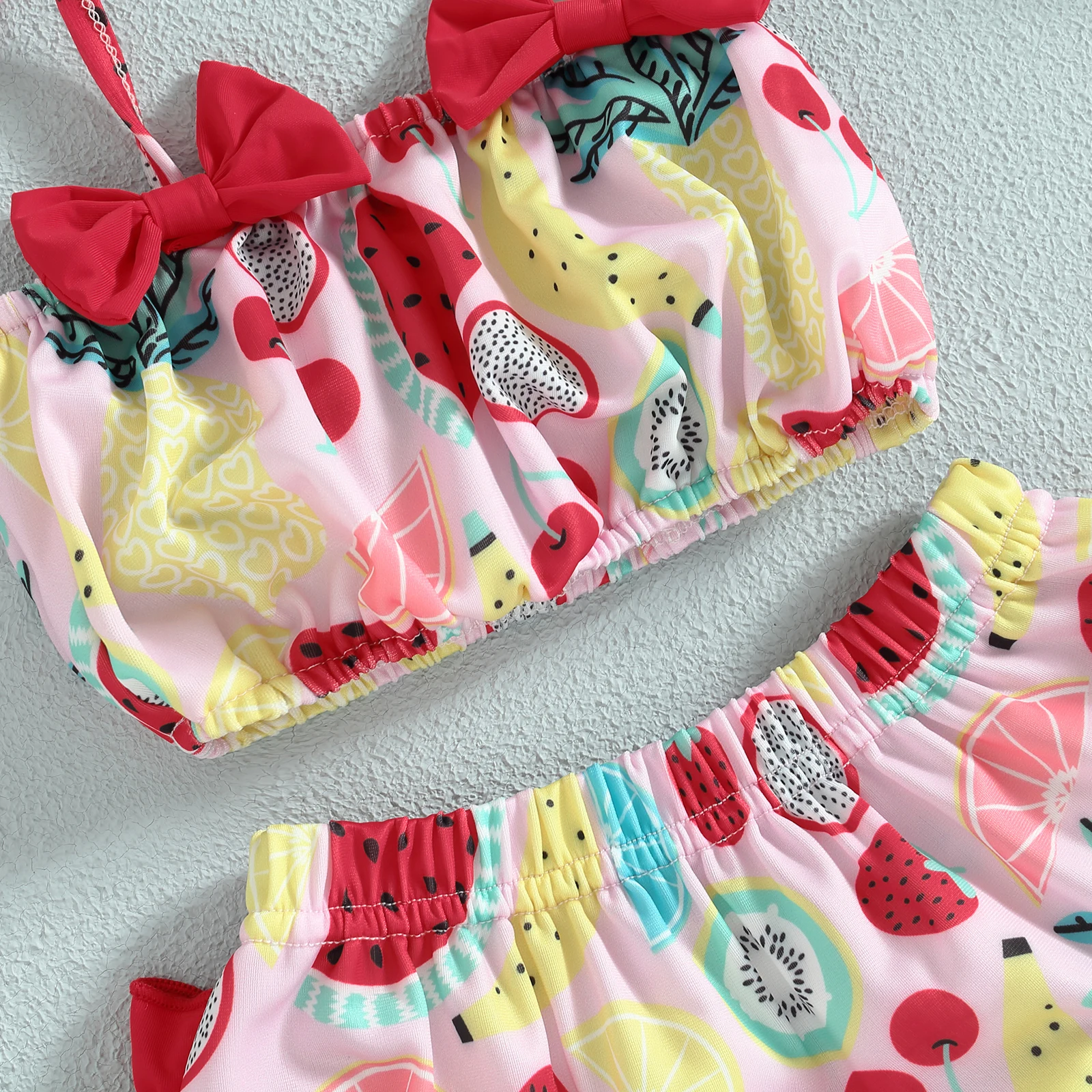 Children swimwear EWODOS 0-24Months Toddler Baby Girl 3pcs Swimsuits Summer Fruit Print Bandage Halter Sleeveless Tops Beach Shorts and Hat Sets