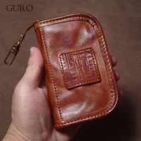 GURO Luxury Genuine Leather Car Key Bags Men Women Vintage Coin Purse Multipurpose Wallet Card Holder Housekeeper Home Organizer