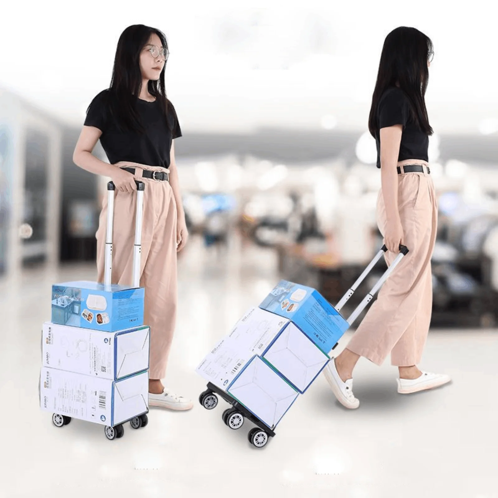 Portable Folding Luggage Cart Luggage 5-Wheel Trolley Lightweight Folding for School Bag Home Travel Shopping Hand Truck