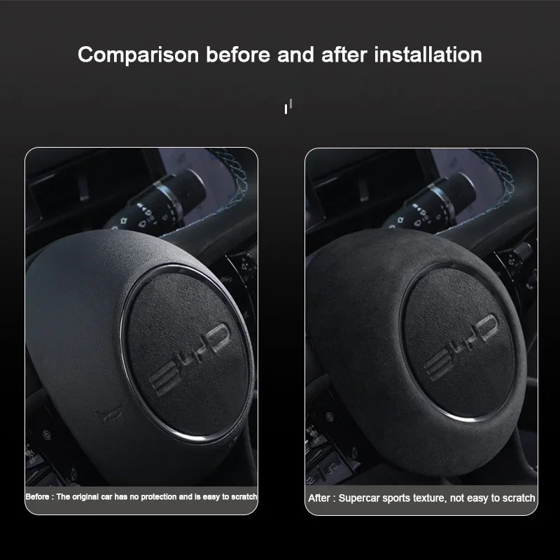 Italienisches Wildleder-Alcantara-Overlay Auto-Lenkrad-Airbag-Abdeckung Hupenabdeckung Aufkleber für BYD Seal U 06 DMI EV Dekor Auto-Zubehör – Detail 3
