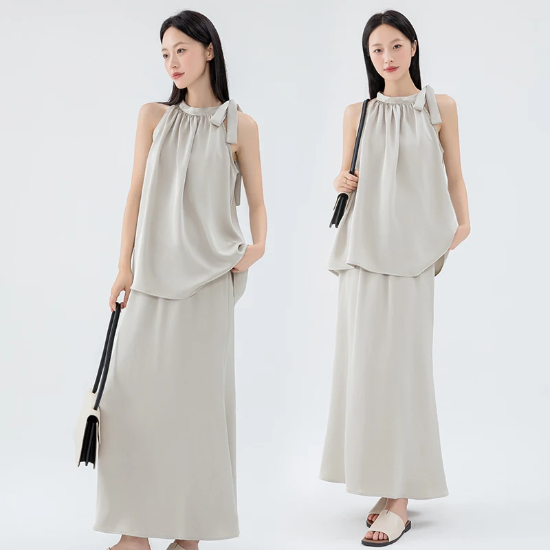 Summer Pregnant Woman Belly Skirt And Halter Collar Sleeveless Top Two-piece Set Office Lady Elegant Clothing Set Skirts Suits