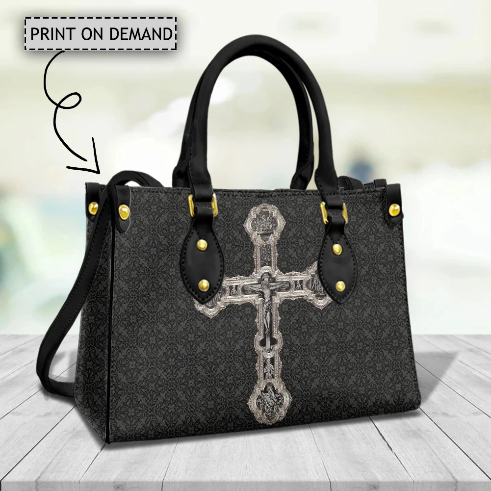 

Classic Top Handle Women Messenger Bag Cross Praying Virgin Mary Pu Leather Shoulder Strap Clutch Large Capacity Shopping Totes