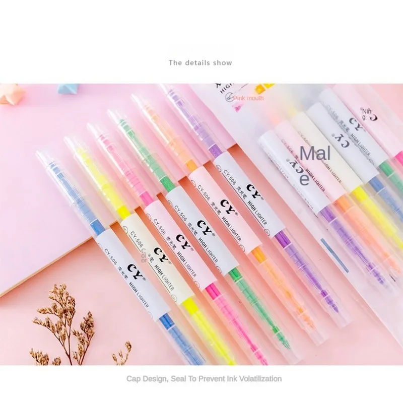 6 Colors/Set Double Headed Highlighter Markers Pens Stationery Office School Supplies highlighter marker,highlighter pen,marker pen