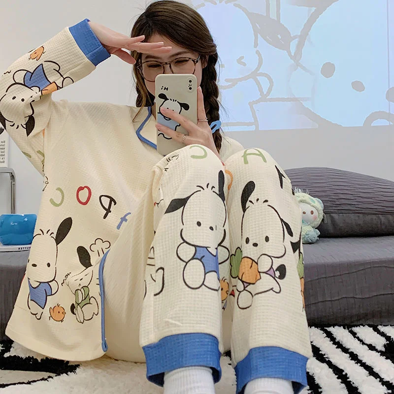 

New Sanrio kawaii sexy pajamas women's pure cotton suit high-value cinnamon roll cartoon anime pochacco cute home service gift