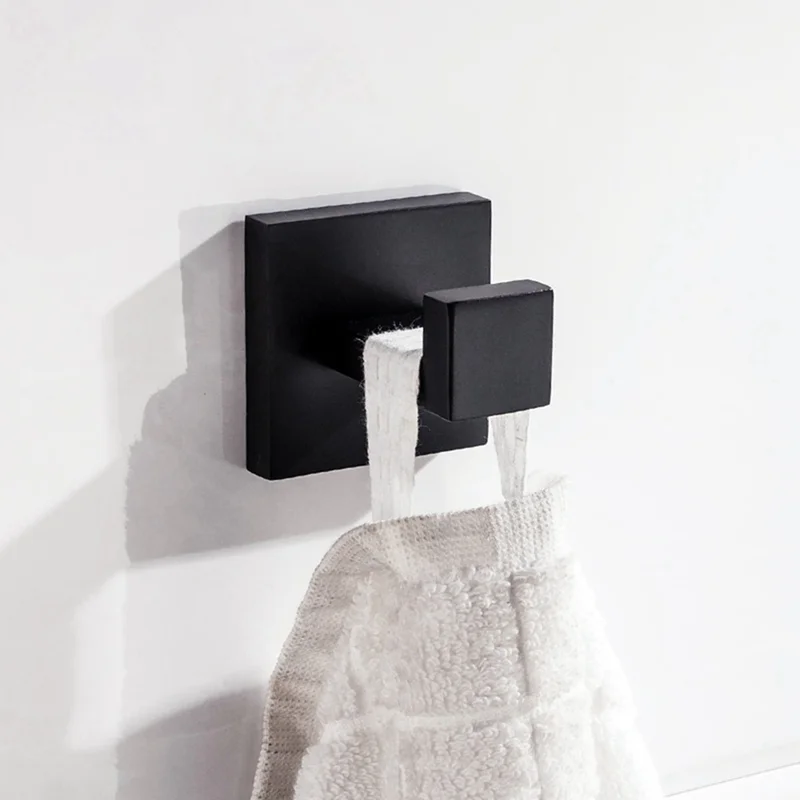 

Vintage stainless steel black painting towel hook wall mounted coat hanger square base hook bathroom accessories set WF