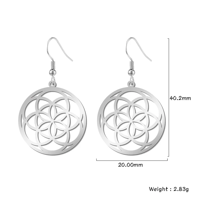 Edelstahl aegishjalmur vegvisir Kompass baumeln Ohrring für Frauen Wikinger Blume des Lebens Amulett Tropfen Ohrringe Mädchen Schmuck – Detail 25