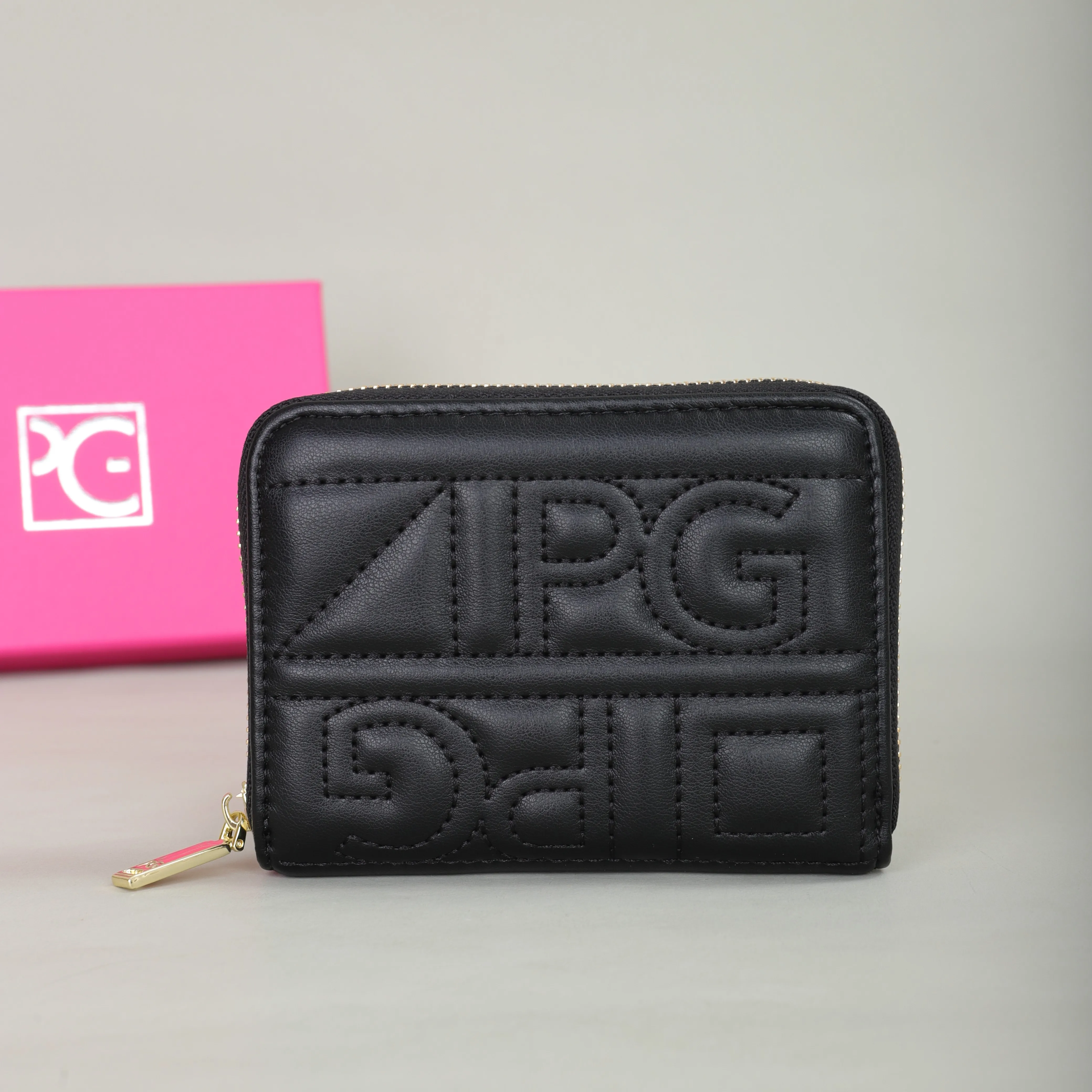 Compact PU leather wallet with zipper closure