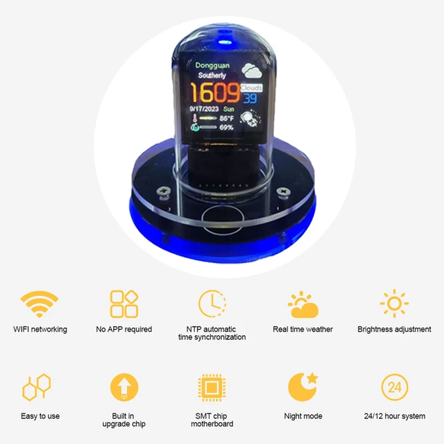 Nixie Tube Clock Smart Wifi Glow Diy Tube Clocks Cyberpunk Style Digital Table Clock Visual Display Changeable Automatic Update 5