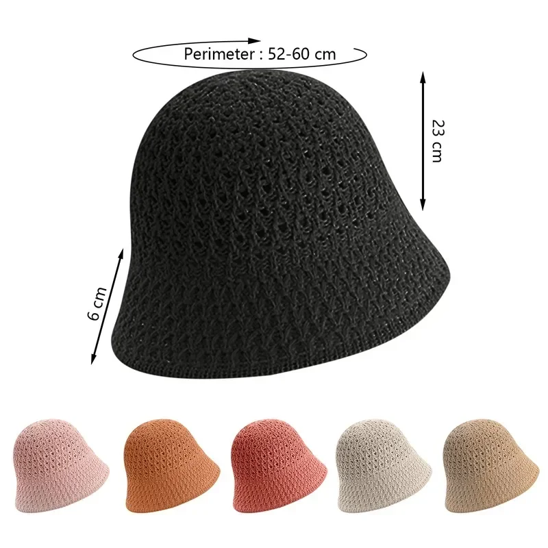 Women Bucket Hat Designer Wide Brim Summer Straw Woven Sun Visor Hats Hollow Striped BeachHat