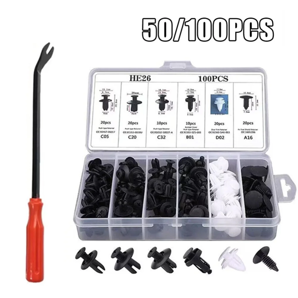 1set Car Fastener Clip Plastic Push Fixed Pin Threaded Rivet Clips For