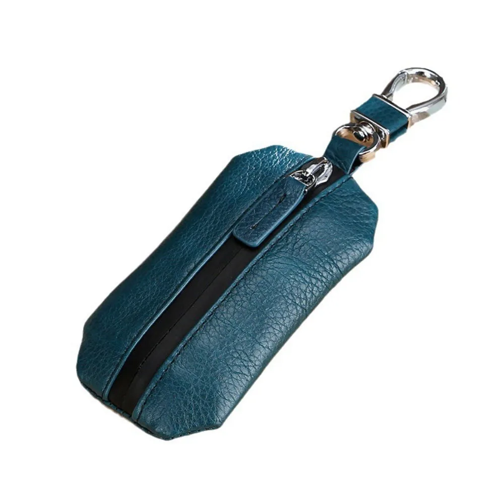 Creative Genuine Leather Car Keys Bag Waterproof Zipper Universal Car Key Cover Durable Pure Color Soft Surface Key Pouch