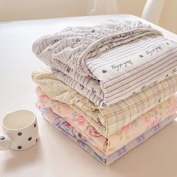 Washed Cotton Fitted Sheet with Elastic Bands Non Slip Adjustable Mattress Cover Printed Pure Cotton for Double King Queen 1