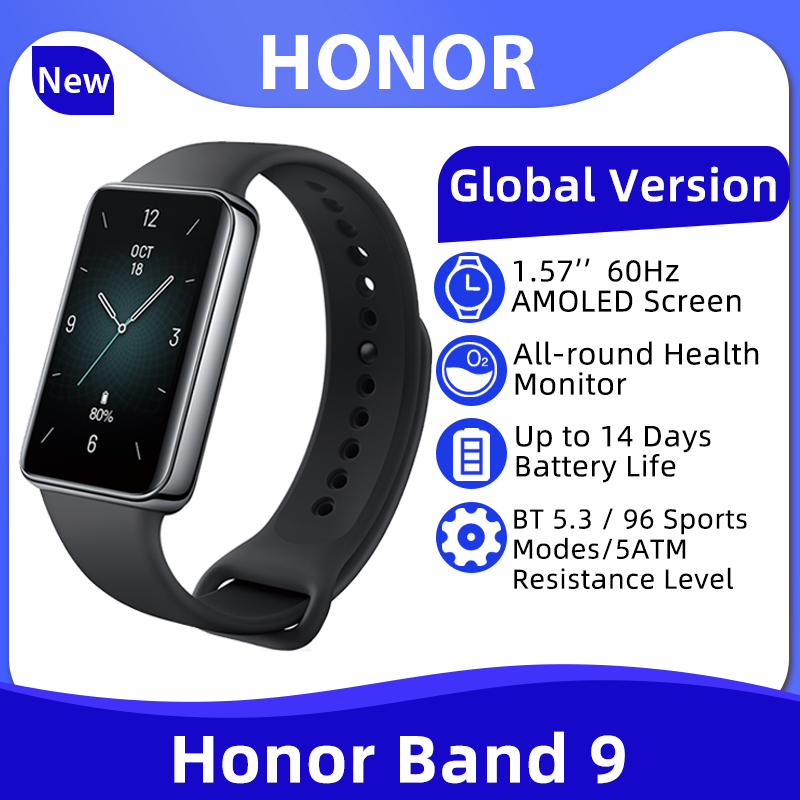 Global Version Honor Band 9 Smart Bracelet 9 1.57''AMOLED Screen Heart Rate Monitor Smartband 5ATM Resistance 14Days BatteryLife