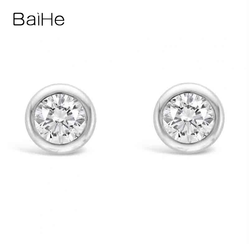 

BAIHE Solid 18K White/Yellow/Rose Gold 0.35CT H/SI Natural Diamond Round Stud Earrings For Women Men Trendy Wedding Fine Jewelry