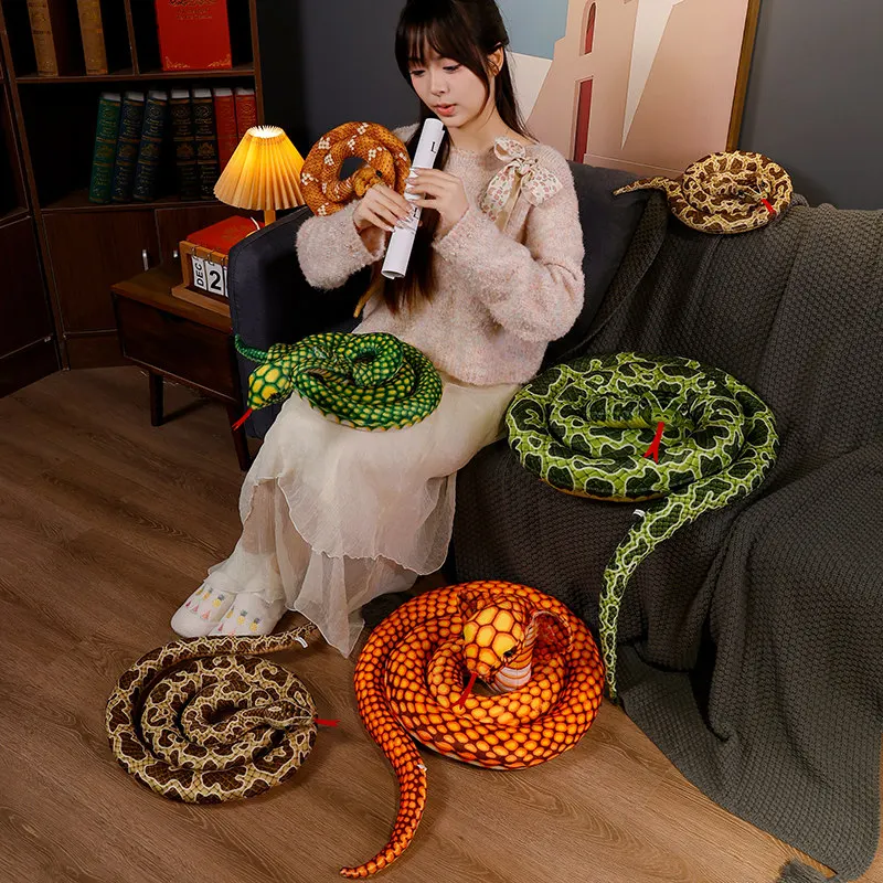 Simulation 270cm Coiled Snake Dolls Giant Lifelike Long Plushies Cobra Plush Toys Stuffed Animals Halloween Decor for Kids Gifts