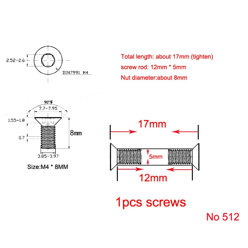 17.0mm x5mm Stainless steel Knife Handle Flat head hex Chicago black Screws Suitable for 5mm hole