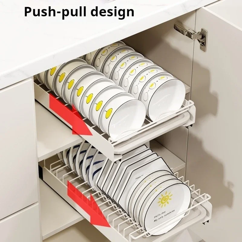 Kitchen Pull-out Dish Storage Rack Household Cabinet Punch-free Dish Pull Basket Drawer-type Rack Plate Drain
