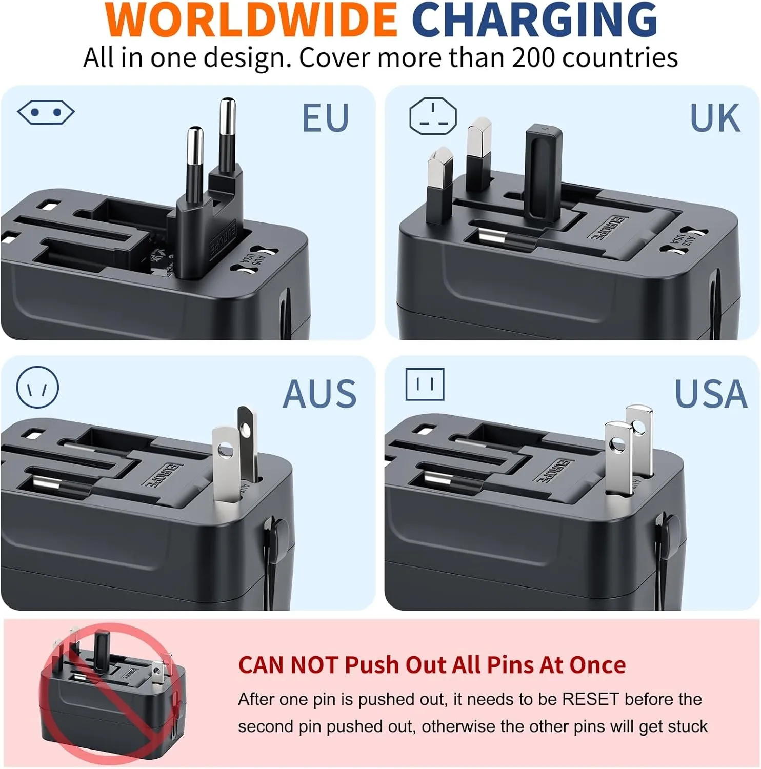 All In One Universal Travel Adapter Power Charger Adapter With Usb Type C Ports Multifunctional Converter Socket Eu Uk Us Au, Alina Gadgets