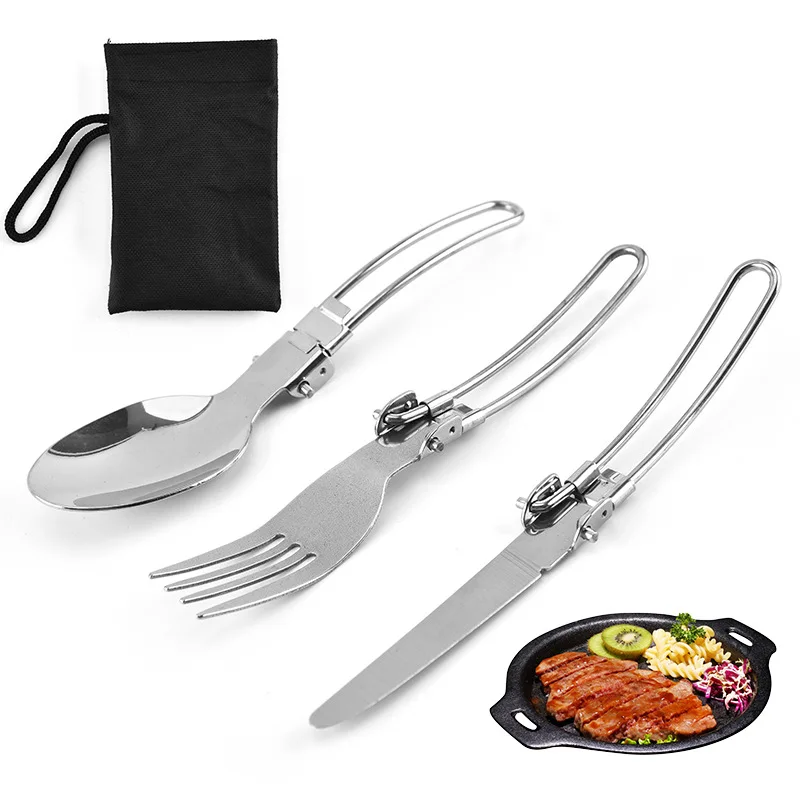 

Portable Stainless Steel Cutlery Set, Outdoor Camping, Travel Picnic, Foldable Spoon, Fork, Knife, Tableware, 3Pcs