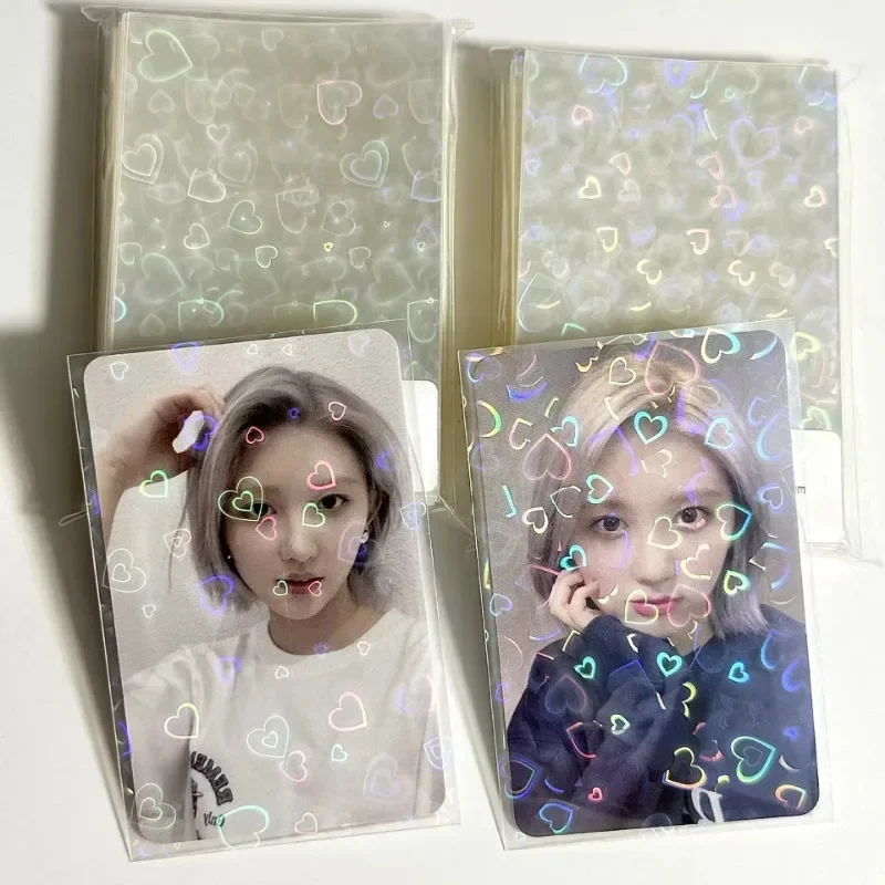 50Pcs/pack Toploader Glittery Love Heart Fireworks Photocard Sleeves Idol Photo Cards Protective Storage Bag Card Protector