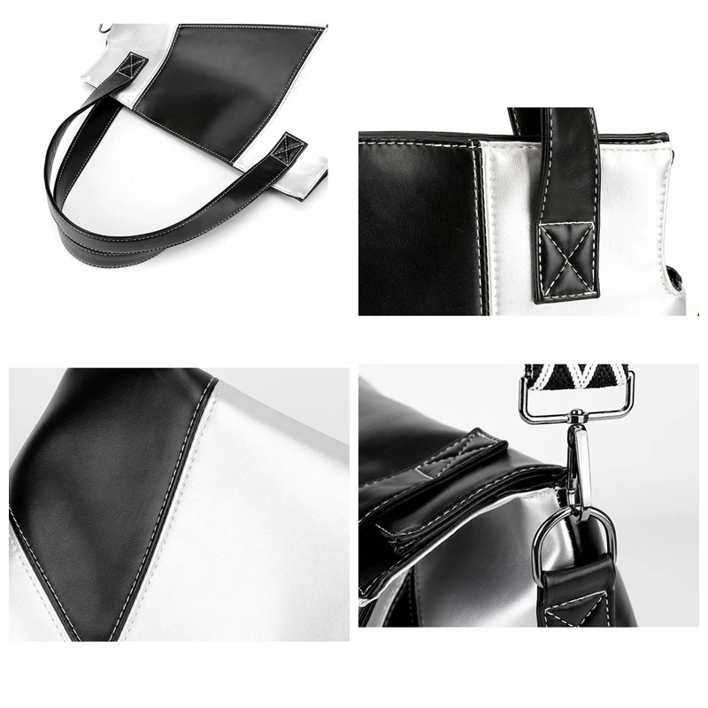 BYMONDY Women PU Leather Top Handle Bags Fashion Large Capacity Ladies Handbags Mixed Colors Geometric Shoulder Crossbody Bag