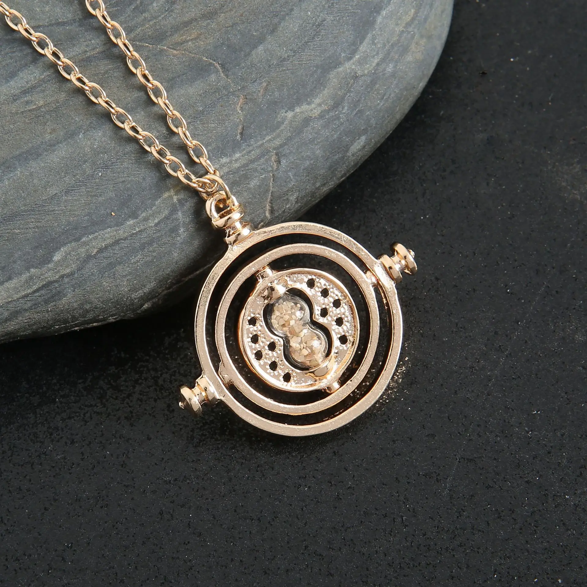 Harries Potters Time Converter Necklace Wand Time Turner Hourglass Snitch Pendant Triangle Necklace Friend's Birthday Gift rose necklace