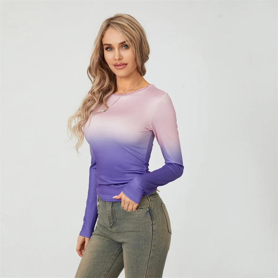 Camisetas básicas de Color liso para mujer, camisetas informales de manga larga, jerséis ajustados para otoño y primaver