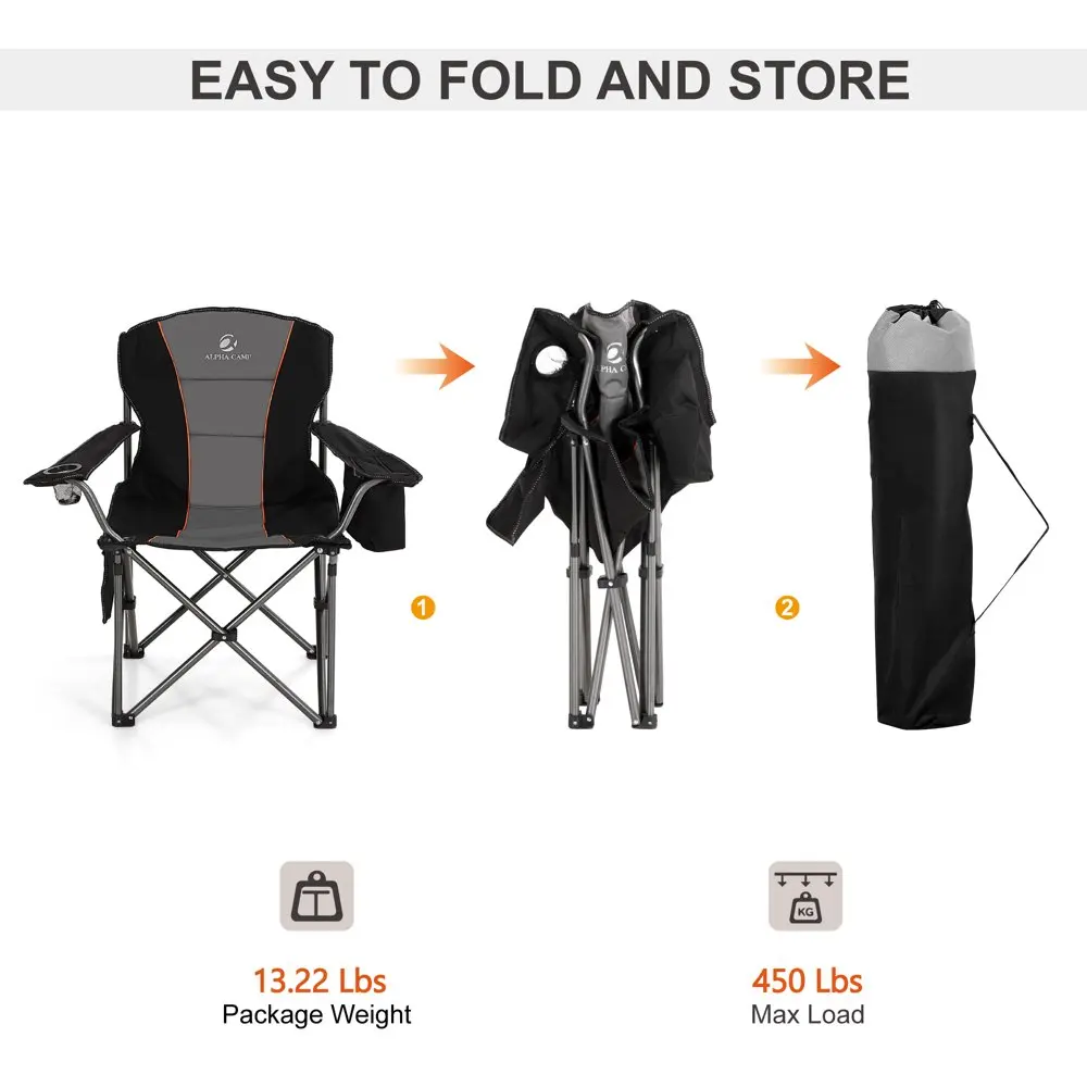 ALPHA CAMP Silla plegable de camping de gran tamaño con marco de acero  resistente, soporte de 350 libras, silla trasera lumbar cuádruple, portátil