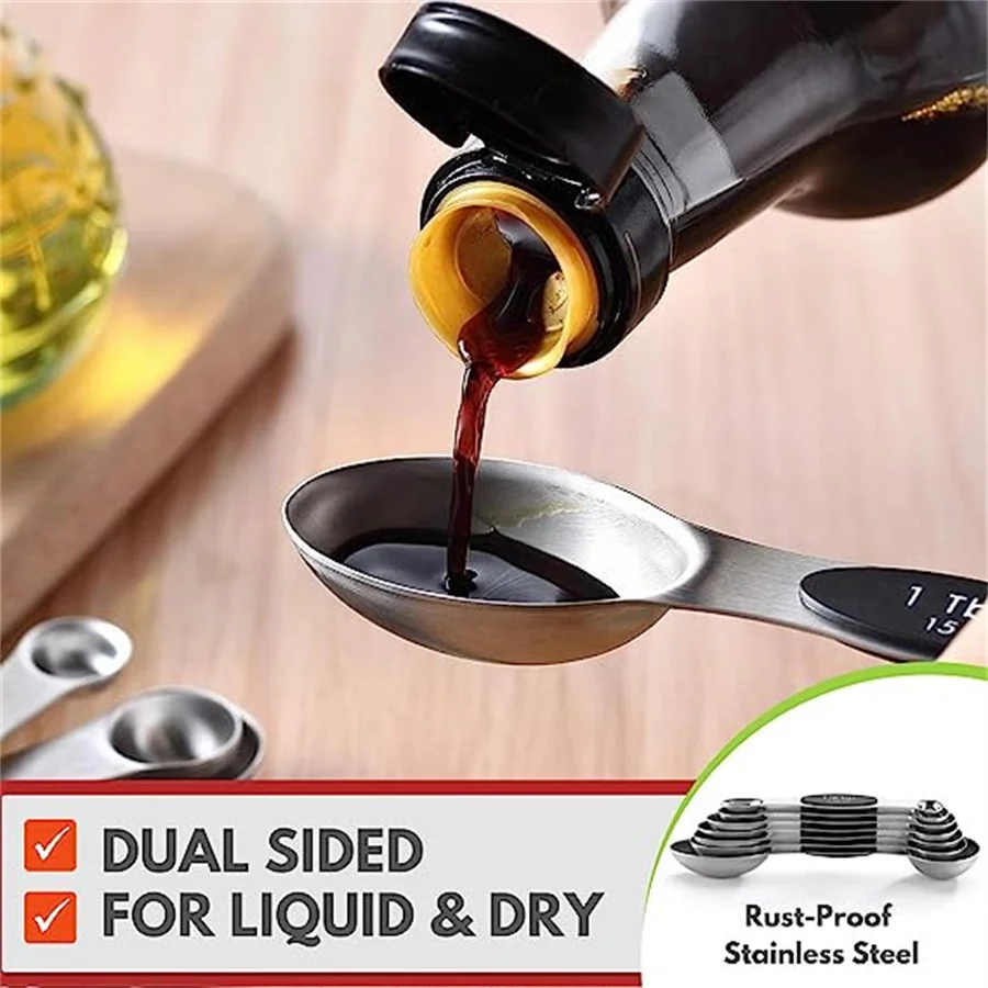 Magnetic measuring spoon set double-sided stainless steel suitable for seasoning cans 8-piece set kitchen measuring spoons,measuring spoon set,measuring cup and spoon set