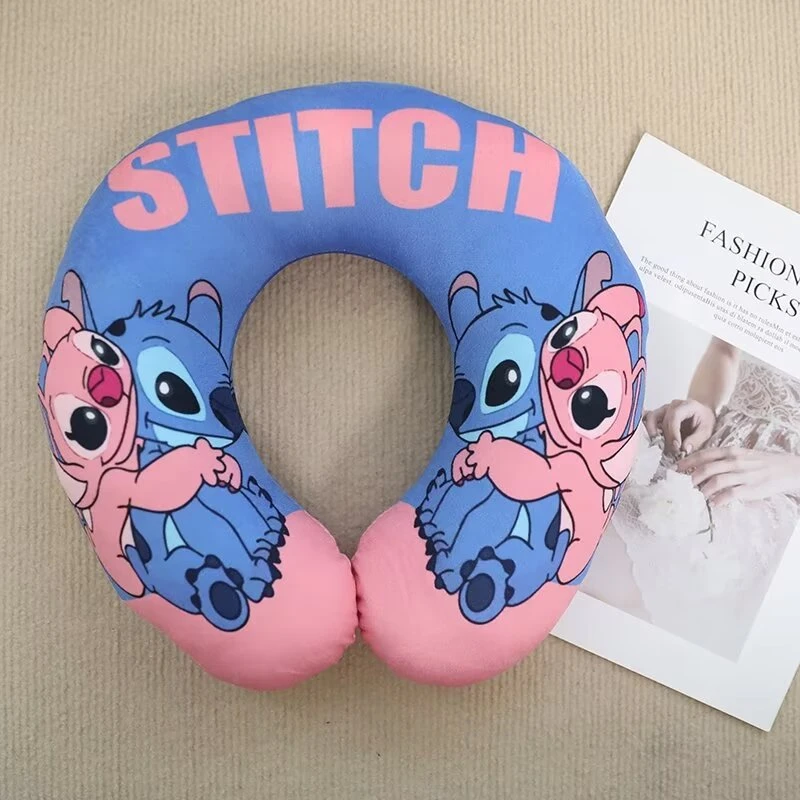 Lovely Lilo & Stitch U-shaped Neck Pillow Cute Stuffed Anime Stitch Angel Travel Pillow Cartoon Printed Nap Pillow Washable 3