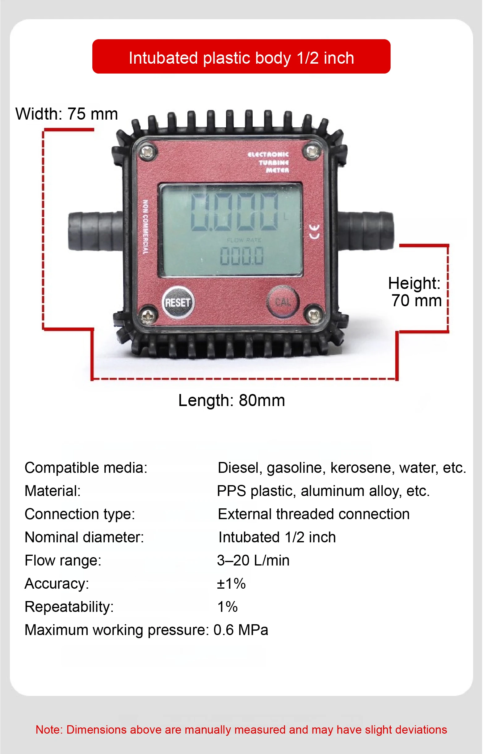 Electronic Turbine Flowmeter K24 Digital Fuel Flow Meter Diesel Methanol Water