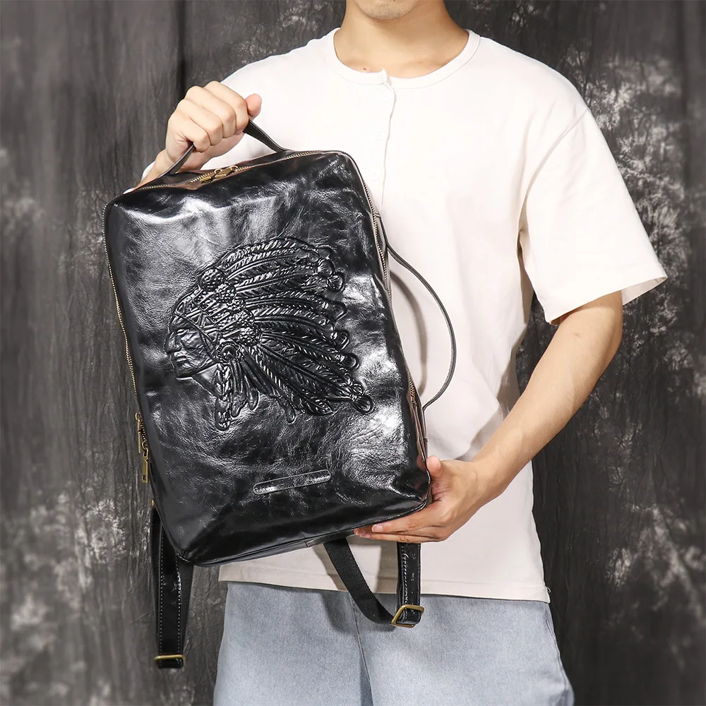 Vintage Men's Genuine Leather Backpack with Multi-functional Laptop Compartment