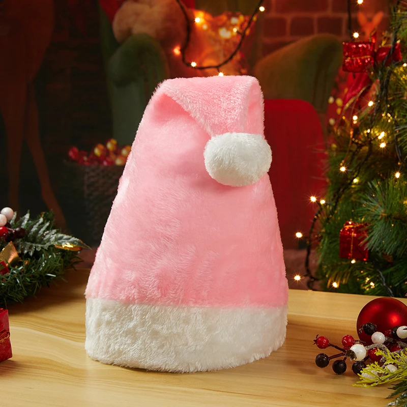 Christmas Santa Hat for Adults Velvet Comfort Christmas Hats Extra Thicken Classic Fur New Year Festive Holiday Party Supplies
