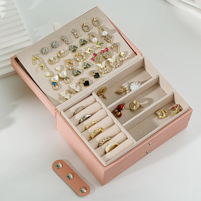 Jewelry Box PU Leather Portable Large Capacity Travel Necklace Earrings Ring Organizer Display Case Dustproof