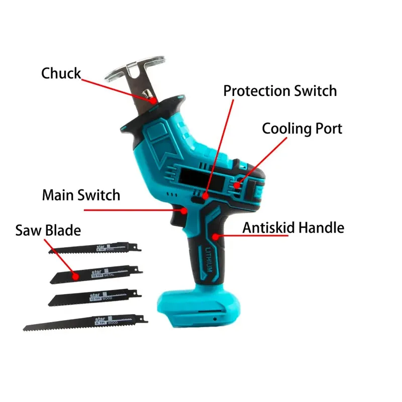 Cordless Electric Reciprocating Saw For Makita 18V Battery Variable Speed Wood Metal Cutter Tool Rechargeable Electric Saber Saw 2