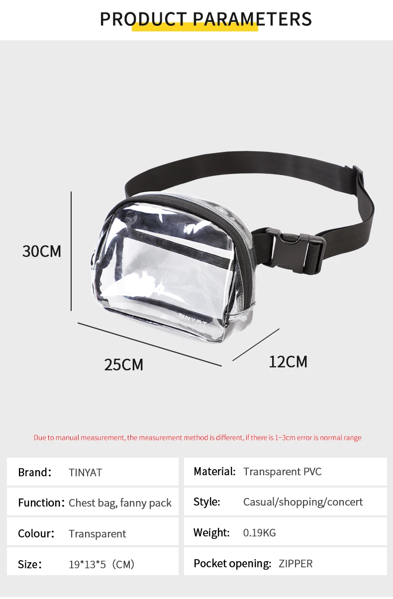 TINYAT Klar Taille Tasche Frauen Geldbörse Große Telefon Fanny Pack Sport Reise Damen Gürtel Tasche Pouch Transparente PVC Banana Bum tasche – Detail 2
