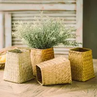 Garden Plant Flower Baskets  Handmade Rattan Storage Basket Bamboo Baskets Foldable Seagrass Straw Toy Storage Container 1