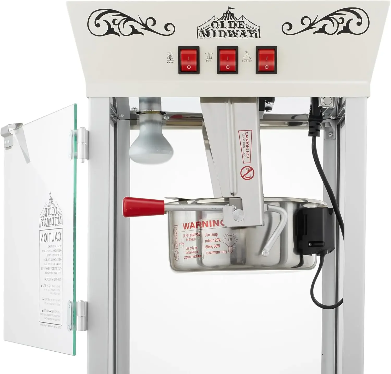 Midway Movie Theater-Style Popcorn Machine Maker with Cart and 10-Ounce Kettle - Cream, Vintage-Style Popper on Wheels 4