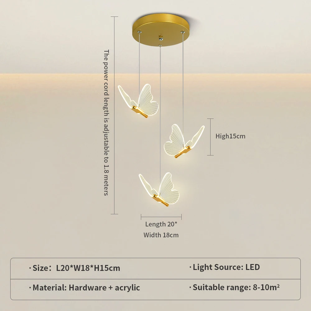 LED 모던 3헤드 나비 펜던트 조명, 3색 조명, 거실, 다이닝룸, 홈 데코레이션, 실내 조명