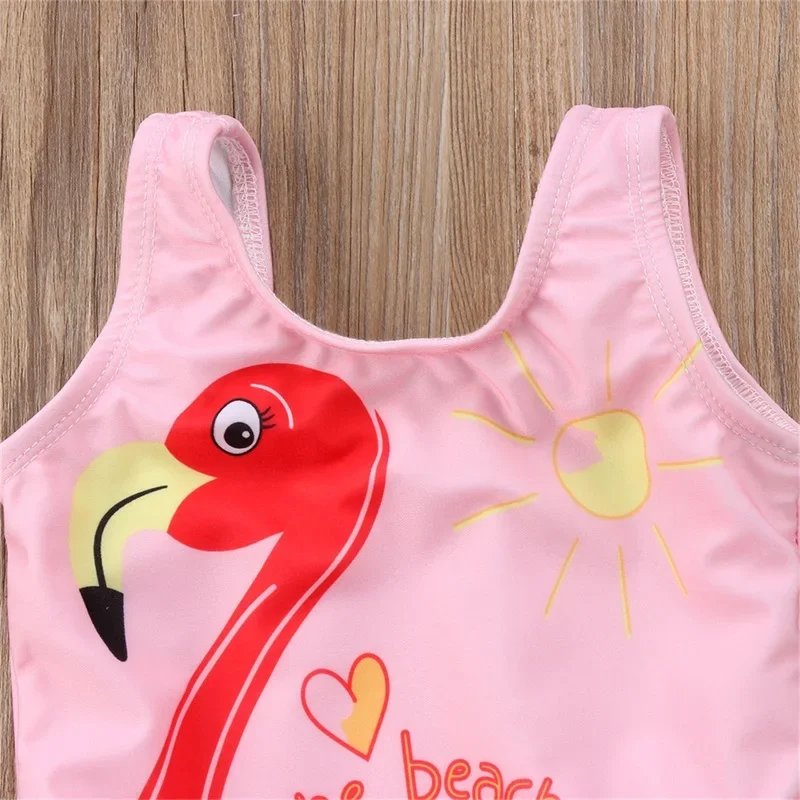 Flamingo One-piece Swimsuit for Kids Girl Swimsuits Summer Layered Ruffled Sleeveless Jumpsuit Swimwear Beachwear Bathing Suits