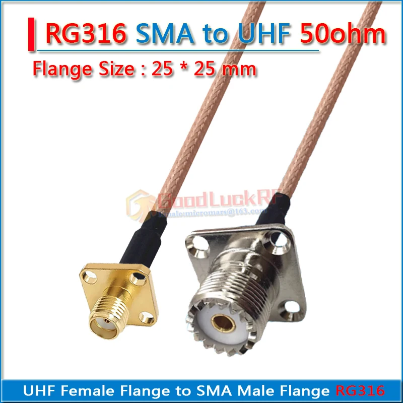 Zestaw zestaw PL259 SO239 UHF żeński kołnierz do SMA RP-SMA RP SMA męski i żeński 90 Degree4 otwór 25*25mm kabel ze zworką kabel RG316