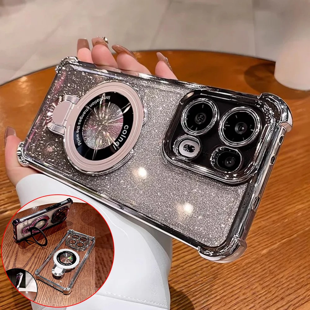 Magnetic Bracket Flash Powder Anti-Drop Silicone Phone Case