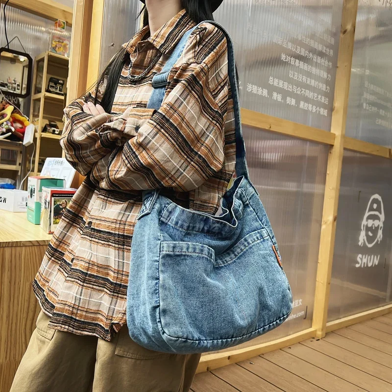 

New Jeans Women's Bag Vintage Eco Bag Denim Messenger Bag Y2K Shoulder Cross Bag Shopping Korean Satchels Quilted Handbag Travel