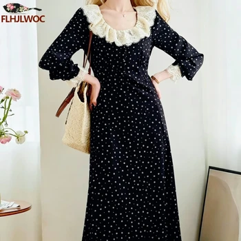 2024 Spring Autumn Cute Sweet Mori Girls Women A Line Retro Vintage Korea Japanese Style Grils Ruffles Lace Floral Long Dress 1