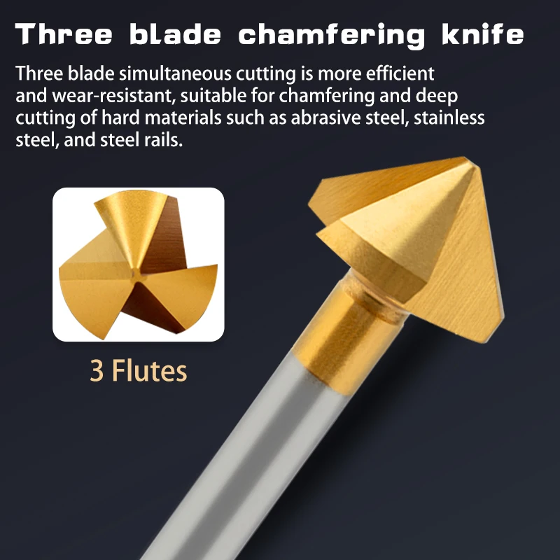 HSS With Cobalt Chamfering Knife Titanium-plated 90 Degrees Single-edged Three-flute Countersink Hole Deburring Trimmer Chamfer countersink deburring trimmer