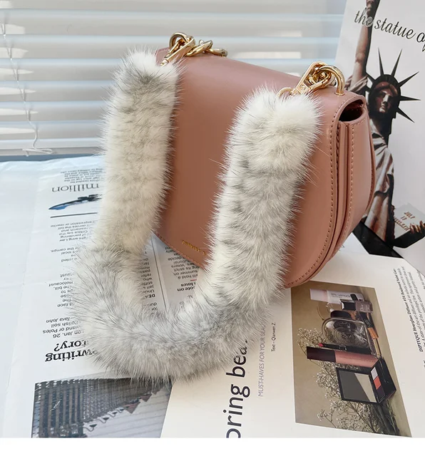 35cm Replacement Bag Strap Genuine Mink Fur Handbag Shoulder Straps Handle  For Women Purse Belts Winter Accessories R43 - AliExpress